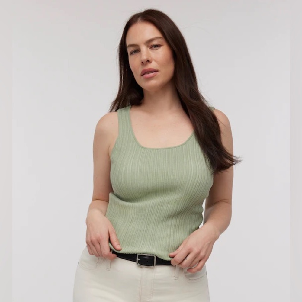 Madewell Signature Knit Scoopneck Tank in Pistachio Green
